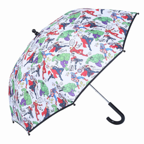 Marvel Disney The Avengers Doodle Cartoon Kids Umbrella - Auto Open Dome Umbrella for Kids - Boys/Girls Graphic Superhero Toddler Umbrella, Red/Green