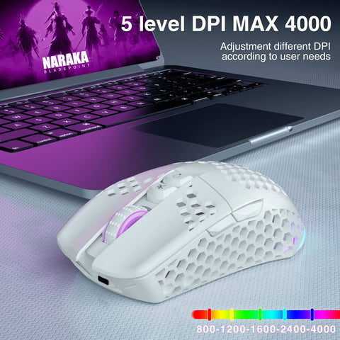 SOLAKAKA SM600 White Wireless Gaming Mouse Bluetooth Mouse with Honeycomb Shell, Side Buttons,Tri-Modes(BT5.1+BT5.1+2.4GHz) RGB Wireless Mouse for PC/Tablet/Desktop/Office/Games