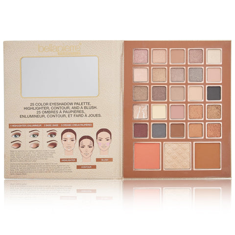 bellapierre Nude Face & Eye Book Palette | 25 Eyeshadow Shades with Blush, Bronzer, & Highlighter | Non-Toxic & Paraben Free | Vegan & Cruelty-Free