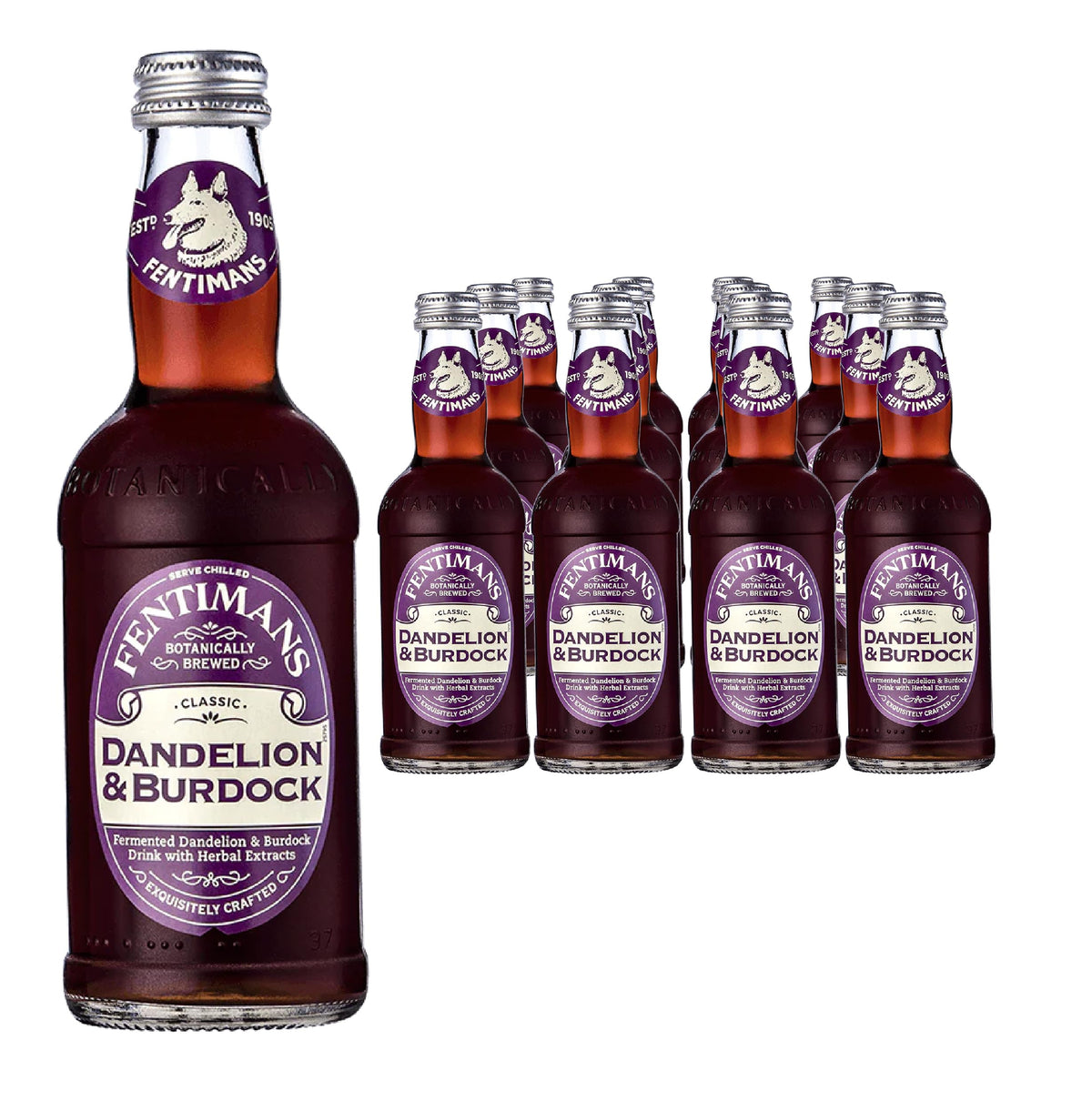 Fentimans Dandelion and Burdock - Botanically Brewed Soft Drink - Exquisitely Crafted & Refreshing Soft Drinks - Gluten-Free and Vegan Friendly Soft Drinks - 12 x 275ml Bottles