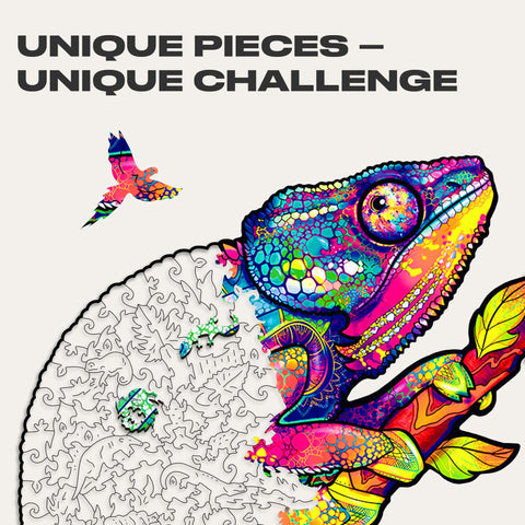 UNIDRAGON Original Wooden Jigsaw Puzzles - Iridescent Chameleon, 314 pcs, King Size 12.2"x16.1", Beautiful Gift Package, Unique Shape Best Gift for Adults and Kids