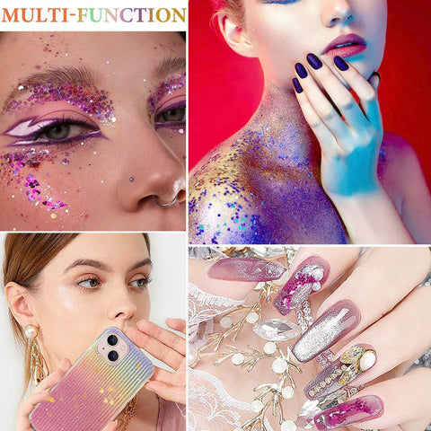 12 Colors Holographic Chunky Glitter,Nail Art Glitter Sequins,Glitter Heart Shape Long Lasting Chunky Holographic Glitter for Face Hair Eye Festival Arts Dance Party Halloween Glitter Makeup