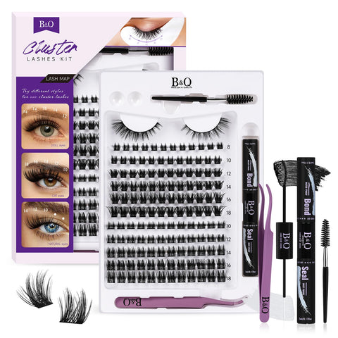 Lash Extension Kit B&Q 144 Pcs Eyelash Extension Kit Natural Look Lashes Extension Kit with Waterproof Lash Bond and Seal and Applicator Tool DIY Lash Extension Kit at Home (Kit,01-8-18mix)