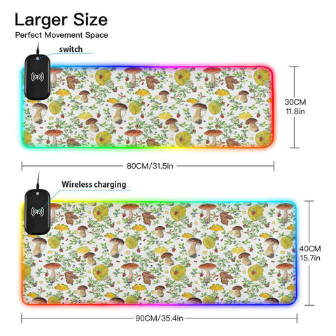 Autumn Fall Cowberry Blueberry Mushrooms Wireless Charging Mouse Pad for Mobile Phone Extra Large Gaming Mousepad with 13 Lighting Modes Computer Mat for MacBook PC Laptop Desk Office Home Gaming