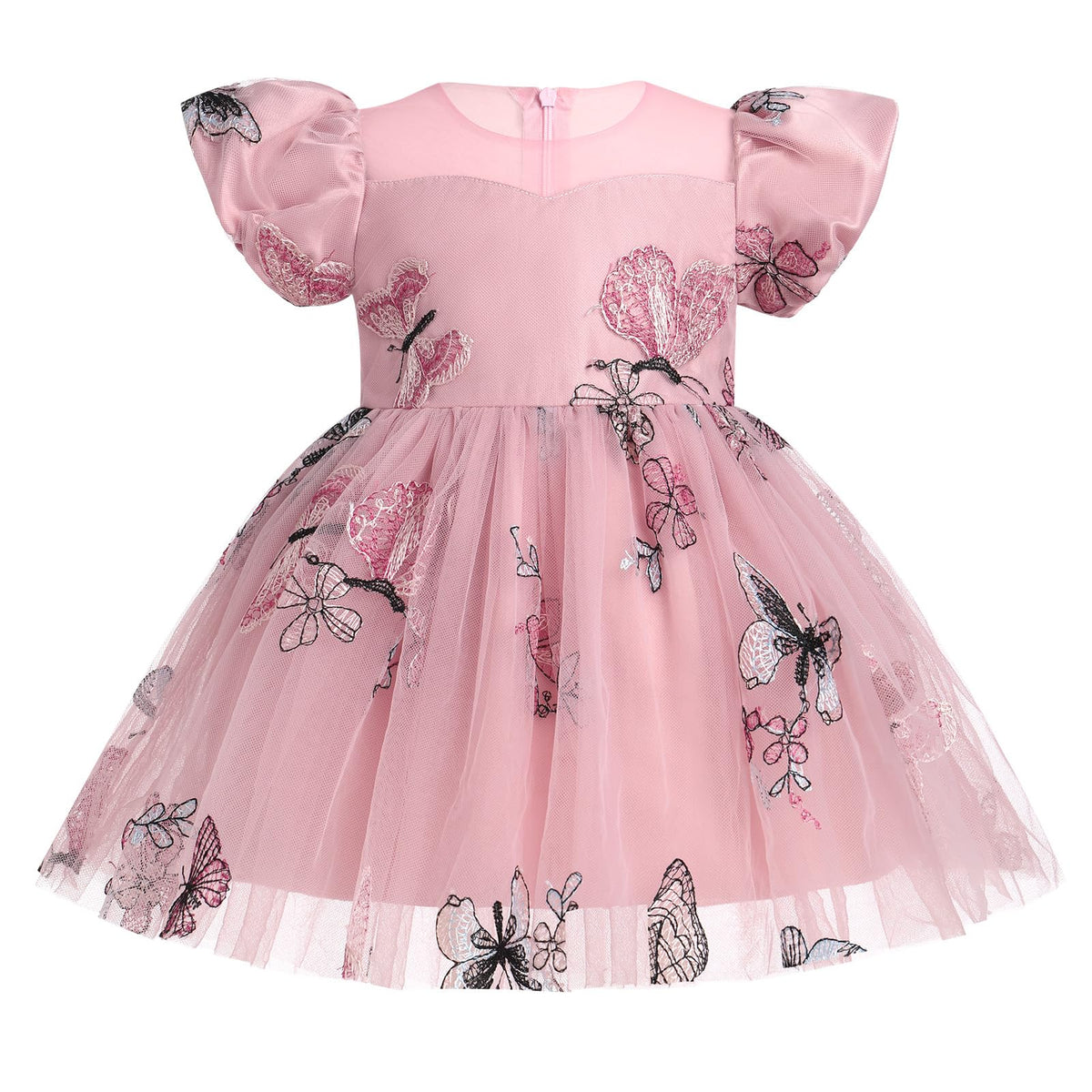 IDOPIP Flower Girls Embroidery Butterfly Tutu Dress for Kids Baby First Communion Wedding Party Dresses Toddler Princess Pageant Bridesmaid Birthday Bowknot Tulle Gown Pink - Embroidery 2-3 Years