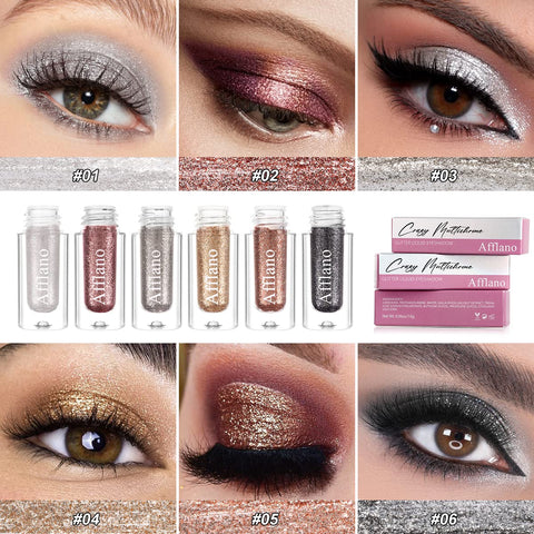 Afflano White Shimmer Sparkly Liquid Eyeshadow, Glitter Metallic Eyeshadow for Eyes/Face/Highlighter, Crystals Eye Makeup Bling Shimmery, Long-Lasting & No Creasing, Talc-Free Fit