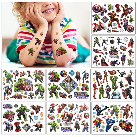 8 Sheets Superhero Temporary Tattoos Stickers for Kids Boys Girls Birthday Party Supplies Favors