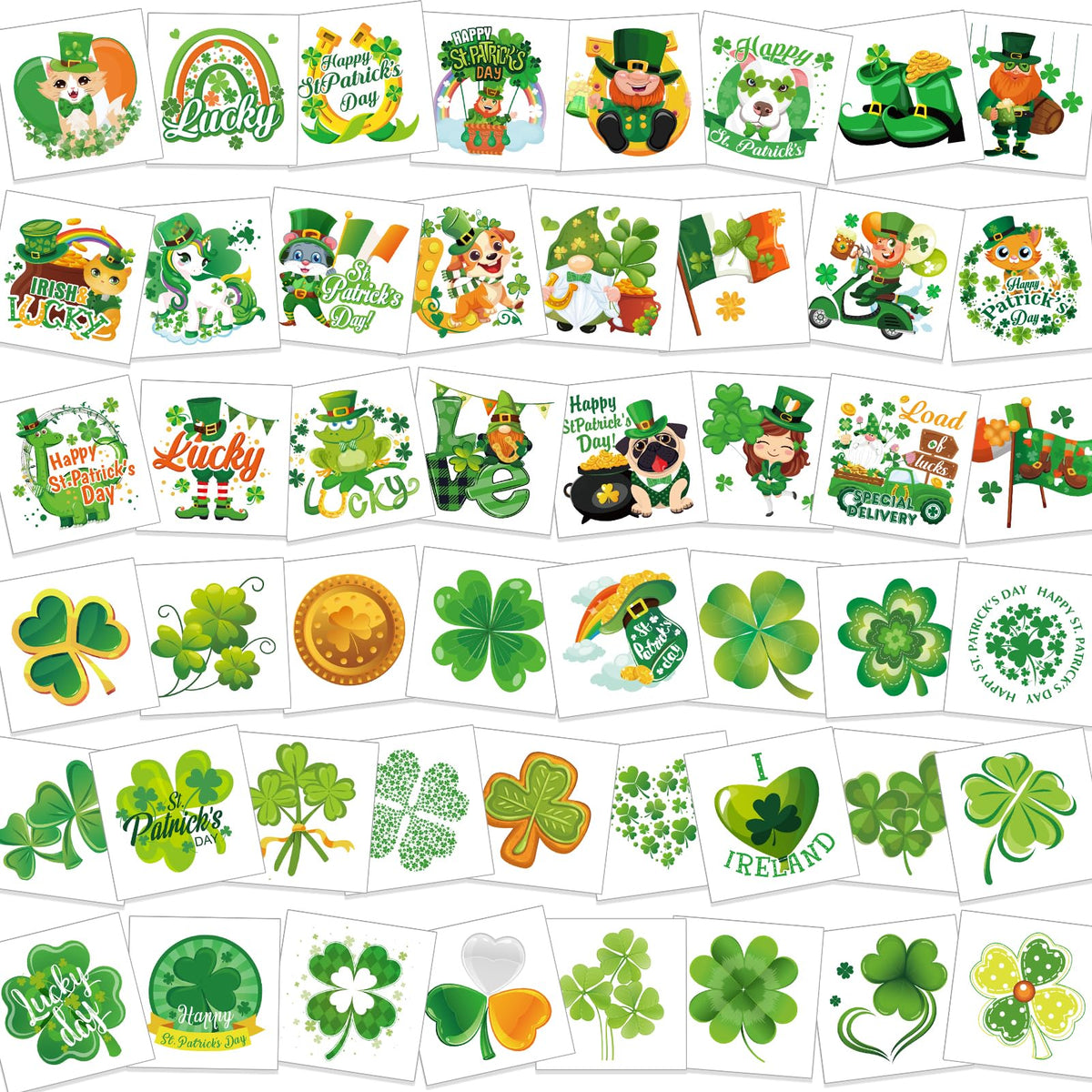 HOWAF 98pcs St Patricks Day Tattoos, 49 styles| St Patrick's Day Shamrock Temporary face stickers, Kiss Me I'm Irish Waterproof Tattoos Face Stickers Waterproof Saint Patricks Day Party accessories