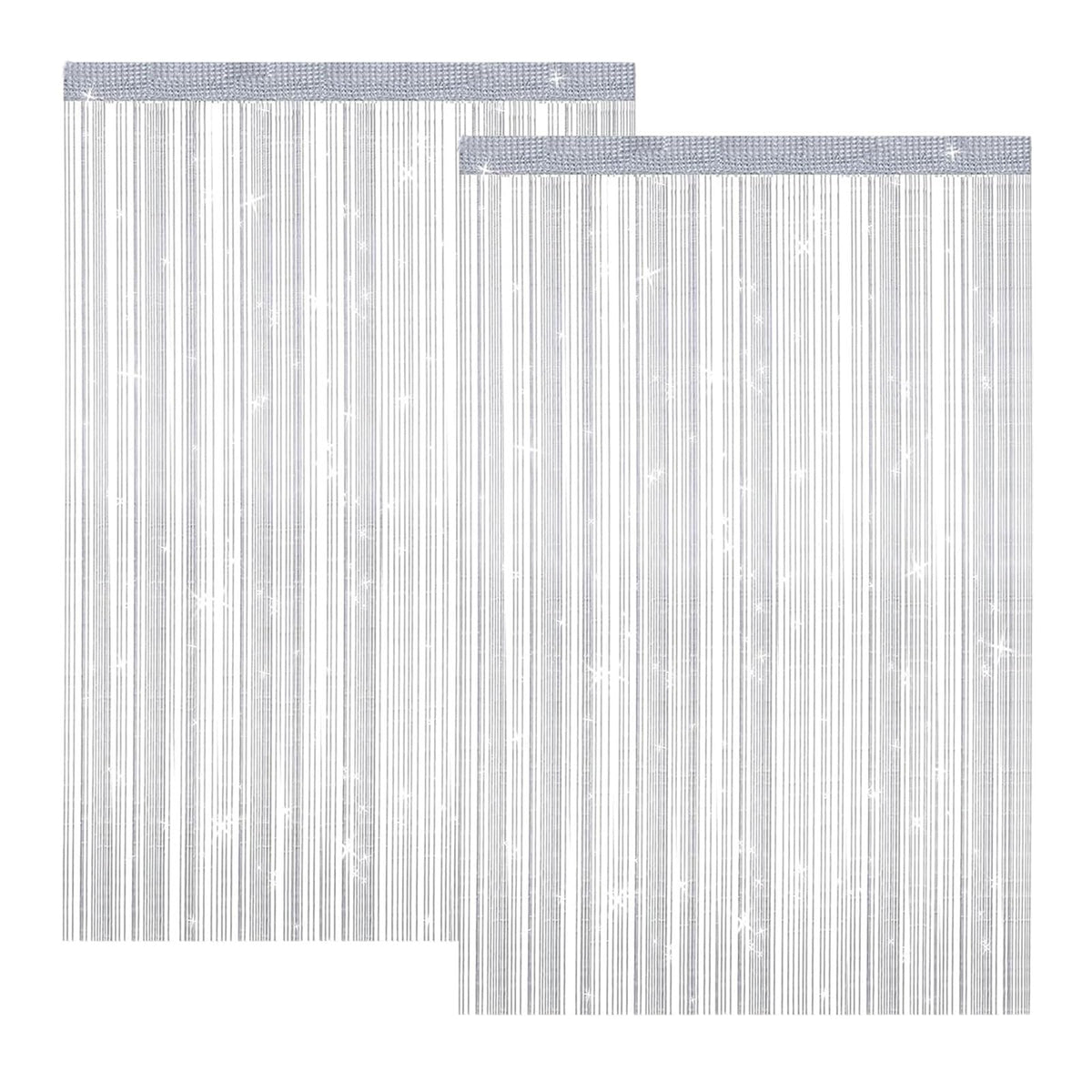 String Curtain Set, 100 x 200 cm, Thread Curtain, Glitter, Silver Thread Curtain, Decorative Curtain, Room Divider, Fly Protection, for Wedding, Bedroom, Hotel, Photography Decoration Background, Set