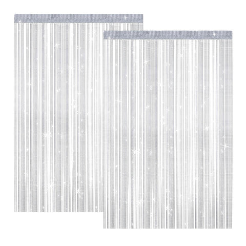 String Curtain Set, 100 x 200 cm, Thread Curtain, Glitter, Silver Thread Curtain, Decorative Curtain, Room Divider, Fly Protection, for Wedding, Bedroom, Hotel, Photography Decoration Background, Set