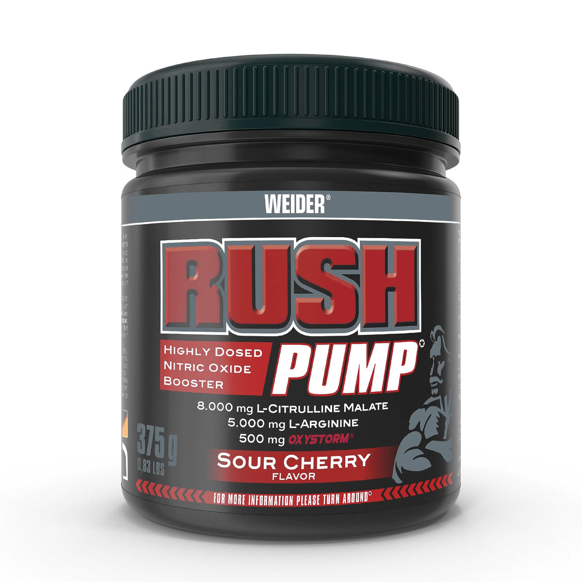 Weider Rush Pump (375g) Sour Cherry Flavour. Highly Dosed Nitric Oxide Booster, with Free Form Amino Acids, Inca Wheat Extract, Beetroot Powder, Vitamins and Minerals; with Oxystorm; Caffeine Free