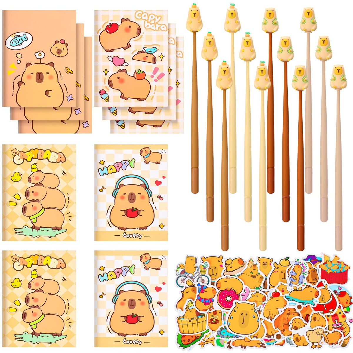 Dispowreath 174 Pcs Dinosaur Party Favors Stationery Gift Set Dinosaur Gifts Includes 150 Stickers 12 Notebooks 12 Pens for Dinosaur Birthday Decorations Class(Capybara)