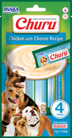 Churu Sticks by INABA Dog Treat - Chicken & Cheese Flavour (4 x 14g) / Soft & Creamy Dog Treat, Delicious & Healthy Snack, Food Topper, Pill Assist, Training Treat, Natural, Grain Free