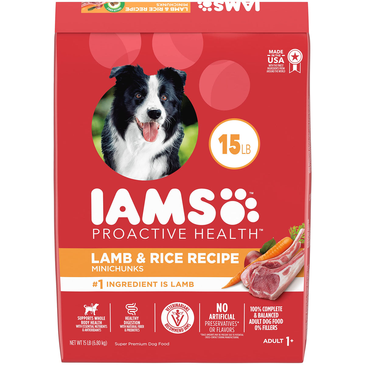IAMS Minichunks Adult Dry Dog Food Lamb & Rice Recipe Dog Kibble, 15 lb. Bag