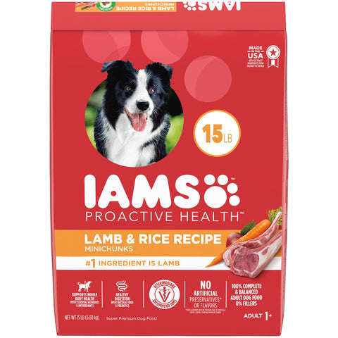 IAMS Minichunks Adult Dry Dog Food Lamb & Rice Recipe Dog Kibble, 15 lb. Bag
