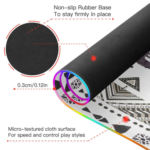 Geometric Boho Mandala Wireless Charging Mouse Pad for Mobile Phone Extra Large Gaming Mousepad with 13 Lighting Modes Extended Desk Mat for MacBook PC Laptop Desk Office Home Gaming