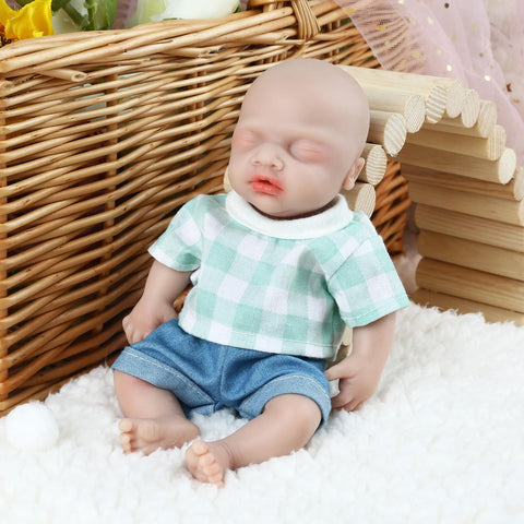 Vollence 7 inch Reborn Baby Doll Boy Silicone Doll Mini Realistic Newborn Baby Dolls Silicone Full Body Stress Relief for Adults Hand Made