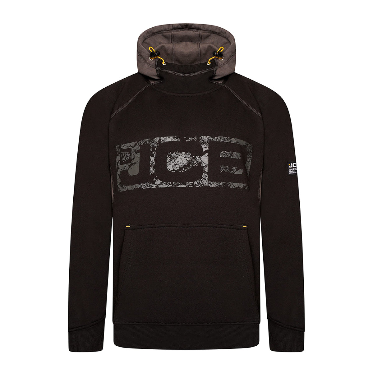 JCB - Horton Hoodie, Large - Made with 80% Cotton & 20% Polyester - Hoodies for Men Branding Details - Mens Clothes - Cordura Fabric Elbow Patches - 320gsm - Black/Grey