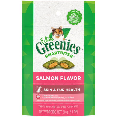 FELINE GREENIES SMARTBITES Healthy Skin and Fur Cat Treats Salmon Flavor 2.1 oz.
