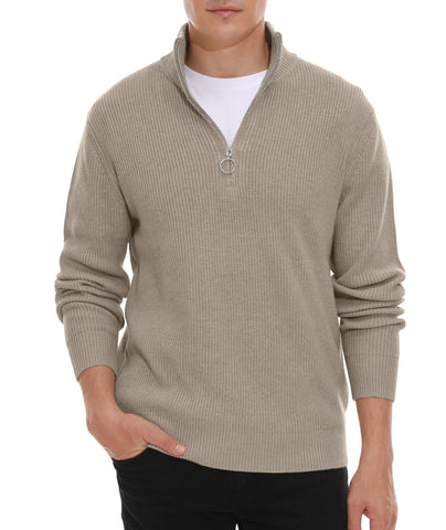Hisir Men's Jumpers 1/4 Zip Tops Winter Warm Knit Polo Neck Jumper Long Sleeve Soft Cozy Turtle Neck Quarter Zip Knitwear Pullover Sweaters for Men (02 Khaki, M)
