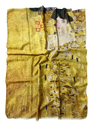 GFM® Painting Art Based Cotton Blend Scarf - All Seasons Scarf -Klimt Portrait of Adele- (SCF-VCP-3451-A)