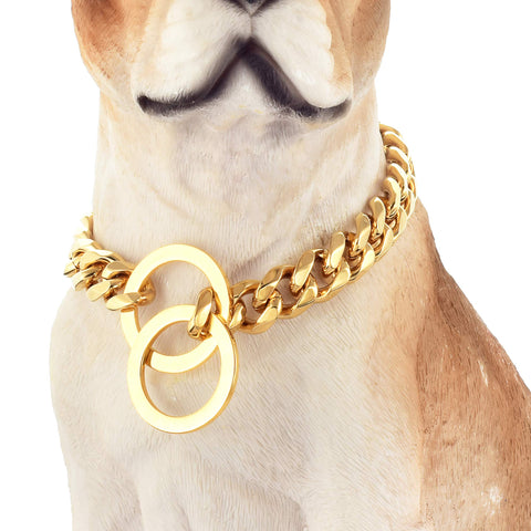 GZMZC Dog Chain Collar 18K Gold High Polished Stainless Steel Cuban Link Strong Heavy Duty Chew Proof Walking Training Chain Leash Collar for Small Dogs(12mm, 22")