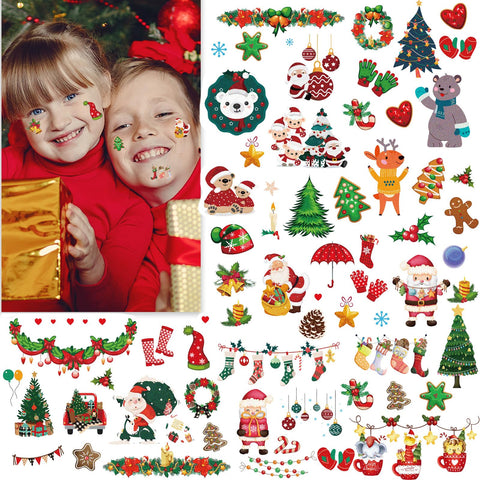 176PCS Glitter Christmas Tattoos for Kids, Temporary Tattoos for Christmas Stocking Stuffers Party Decorations Supplies, Xmas Tattoo Stickers for Boys and Girls Merry Christmas Eve Gift