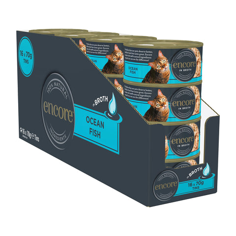 Encore 100% Natural Cat Food, Ocean Fish In Broth Tin 70 g (Pack of 16)