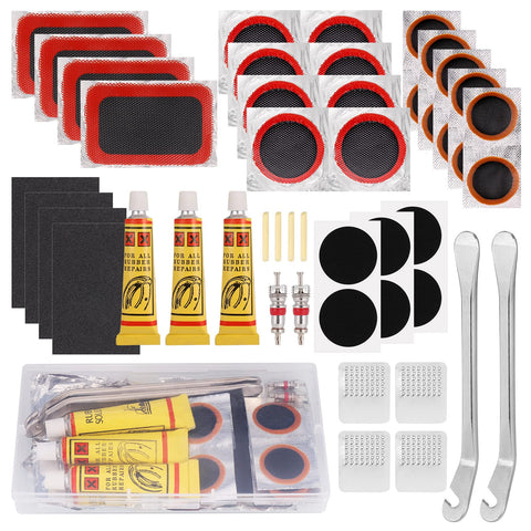Hejo 48 PCS Bike Tyre Repair Kit, 22 PCS Tyre Patch with 6 PCS Self-Adhesive Bicycle Patch? 12 PCS Other Repair Tools for All Bicycles