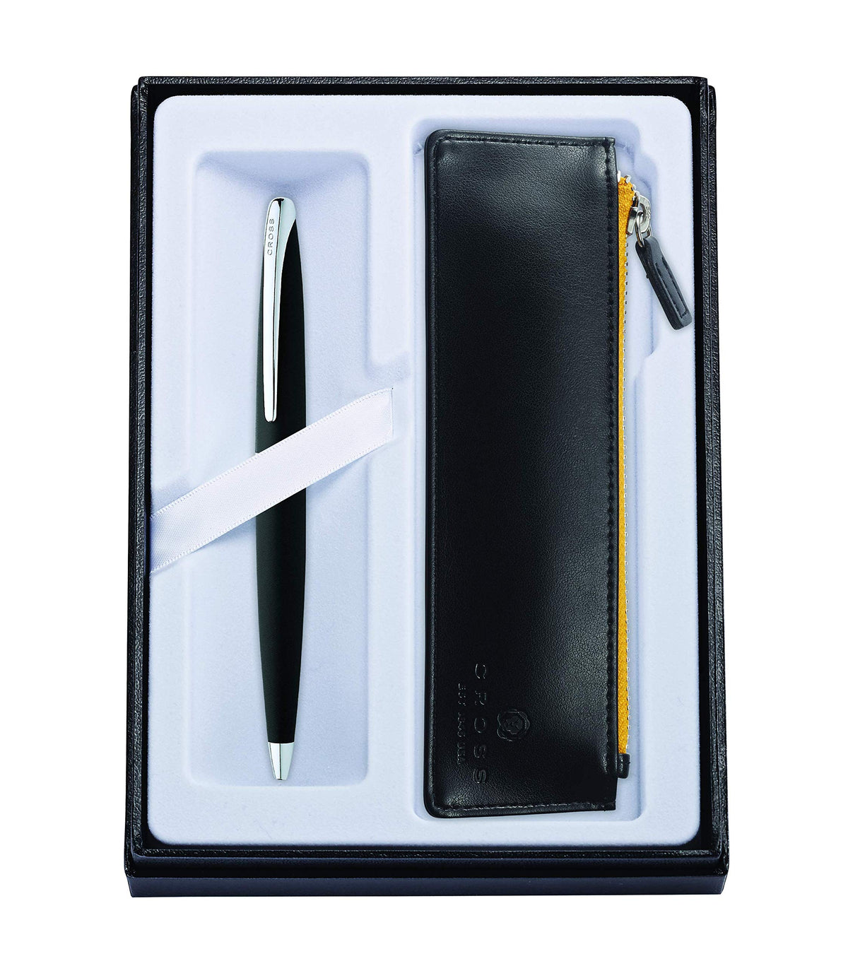 Cross ATX Black Refillable Ballpoint Pen and Zip Pen Pouch Gift Set, Includes Premium Gift Box - Classic Black