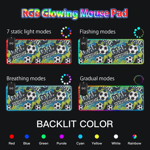 Football Soccer-01 Wireless Charging Mouse Pad for Mobile Phone Extra Large Gaming Mousepad with 13 Lighting Modes Keyboard Mat for MacBook PC Laptop Desk Office Home Gaming
