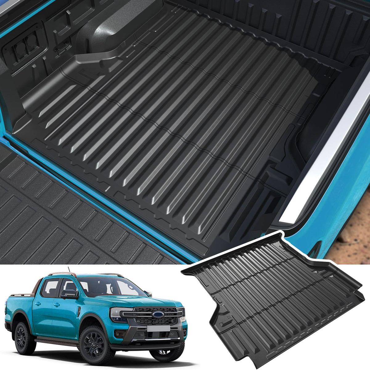 JOULARISE Truck Bed Mat with Raised Edge for 2024 Ford Ranger 5 FT Accessories, All Weather TPE Thickness Pickup Bed Liner(2024+ Ranger 5FT)