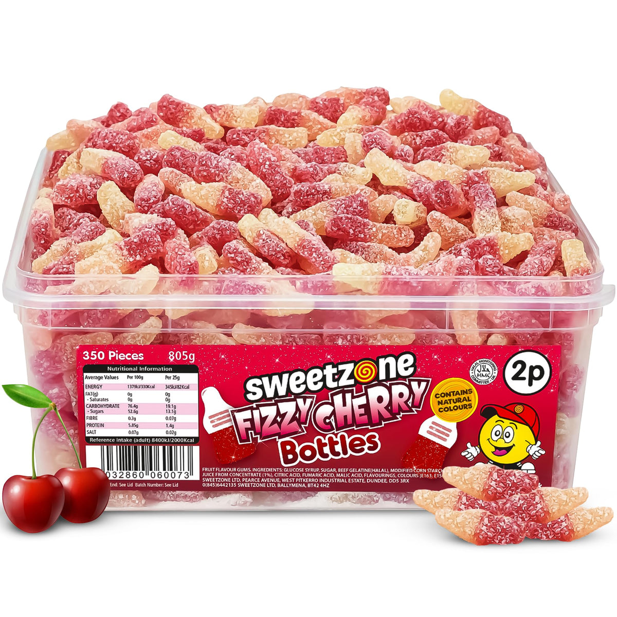 Sweetzone Small Fizzy Cherry Cola Bottles Halal Sweets, 805g, 350 Pcs Sweet Box, Jelly Sweets, Fizzy Sweets, Tubs of Sweets for Retro Sweets Lovers