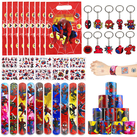 Spider Bag Fillers for Kids Boys Girls, 40Pcs Red Spider Theme Assorted Toys Pinata Filler with Slap Bands Stickers Keychains Gift Bags Lucky Dip Prize Party Favours for Birthday Gift Halloween