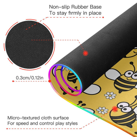 Cute Baby Bee Wireless Charging Mouse Pad for Mobile Phone Extra Large Gaming Mousepad with 13 Lighting Modes Mouse Mat for Office Home Gaming MacBook PC Laptop Desk