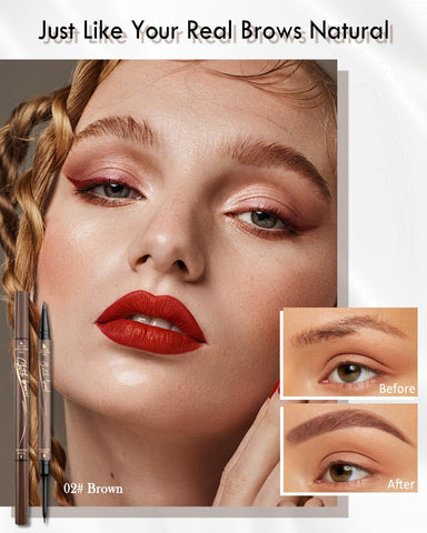 Microblading Eyebrow Pen,Brown 2-in-1Dual-Ended Eyebrow Pencil with 4Prong Micro-Fork-Tip Applicator&Ultra Fine Retractable Waterproof Brow Pencil,Liquid Long-lasting Eyebrow Filler Makeup for Women-2