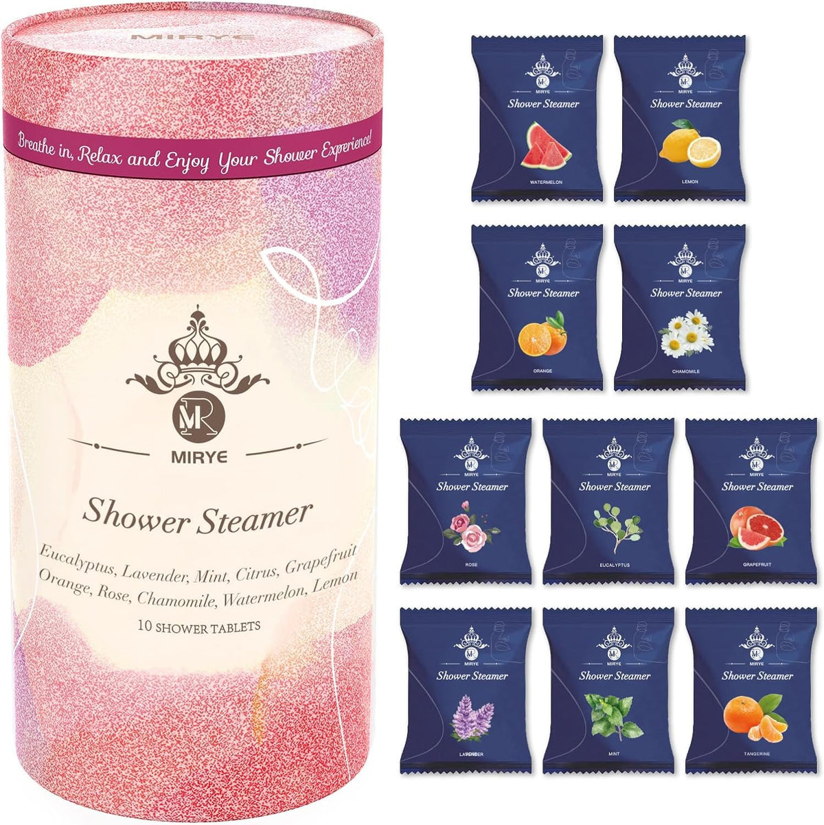MR MIRYE Shower Steamers Aromatherapy 10 XL - Shower Bombs Organic with Essential Oils, New Year Gifts, Self Care Home SPA Birthday Gifts for Men Girl Friend, Mother's Day Gifts for Women Wife