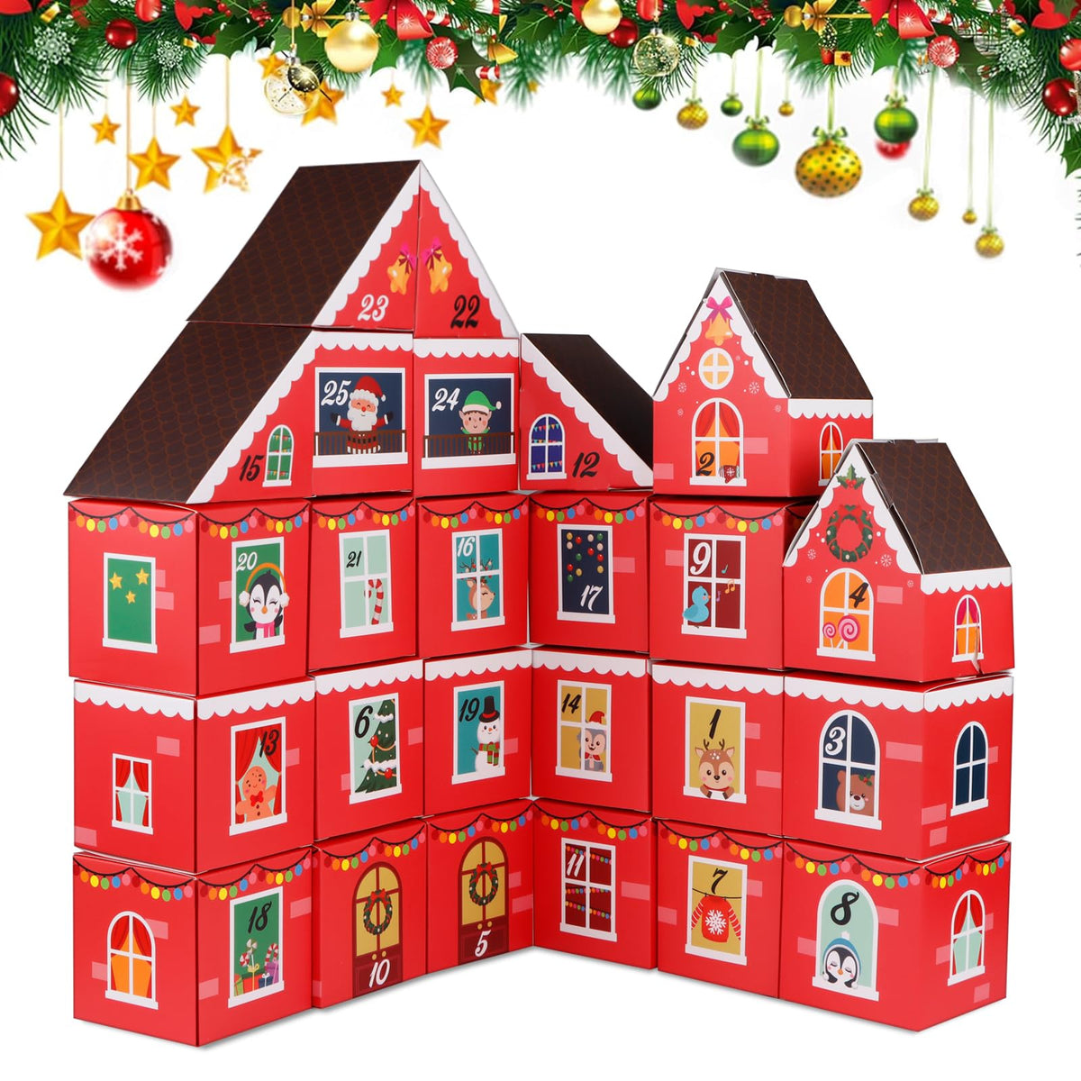 FLYAB 25PCS Christmas Advent Calendar Boxes to Fill 24 Days Countdown to Christmas Gift Boxes for Kids Adults DIY Christmas Cardboard Number Boxes Empty Christmas Countdown Calendar for Xmas Holiday