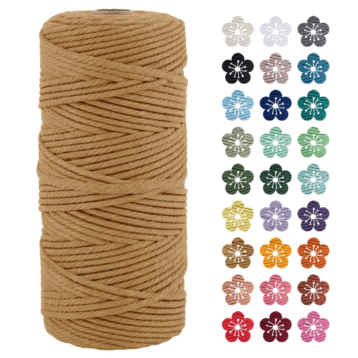 LEREATI Macrame Cord 3mm x 100m, Thick Macrame Rope Natural Cotton Rope Craft String, 4 Strand Twisted Cotton Cord Yarn for DIY Plant Hanger, Wall Hanging, Christmas Decoration (Coffee)