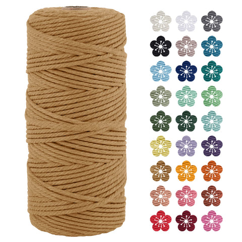 LEREATI Macrame Cord 3mm x 100m, Thick Macrame Rope Natural Cotton Rope Craft String, 4 Strand Twisted Cotton Cord Yarn for DIY Plant Hanger, Wall Hanging, Christmas Decoration (Coffee)