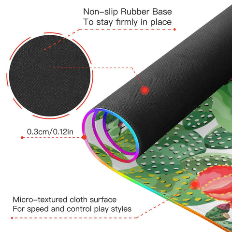Cactus Wireless Charging Mouse Pad for Mobile Phone Extra Large Gaming Mousepad with 13 Lighting Modes Computer Mat for Gaming MacBook PC Laptop Desk Home Office