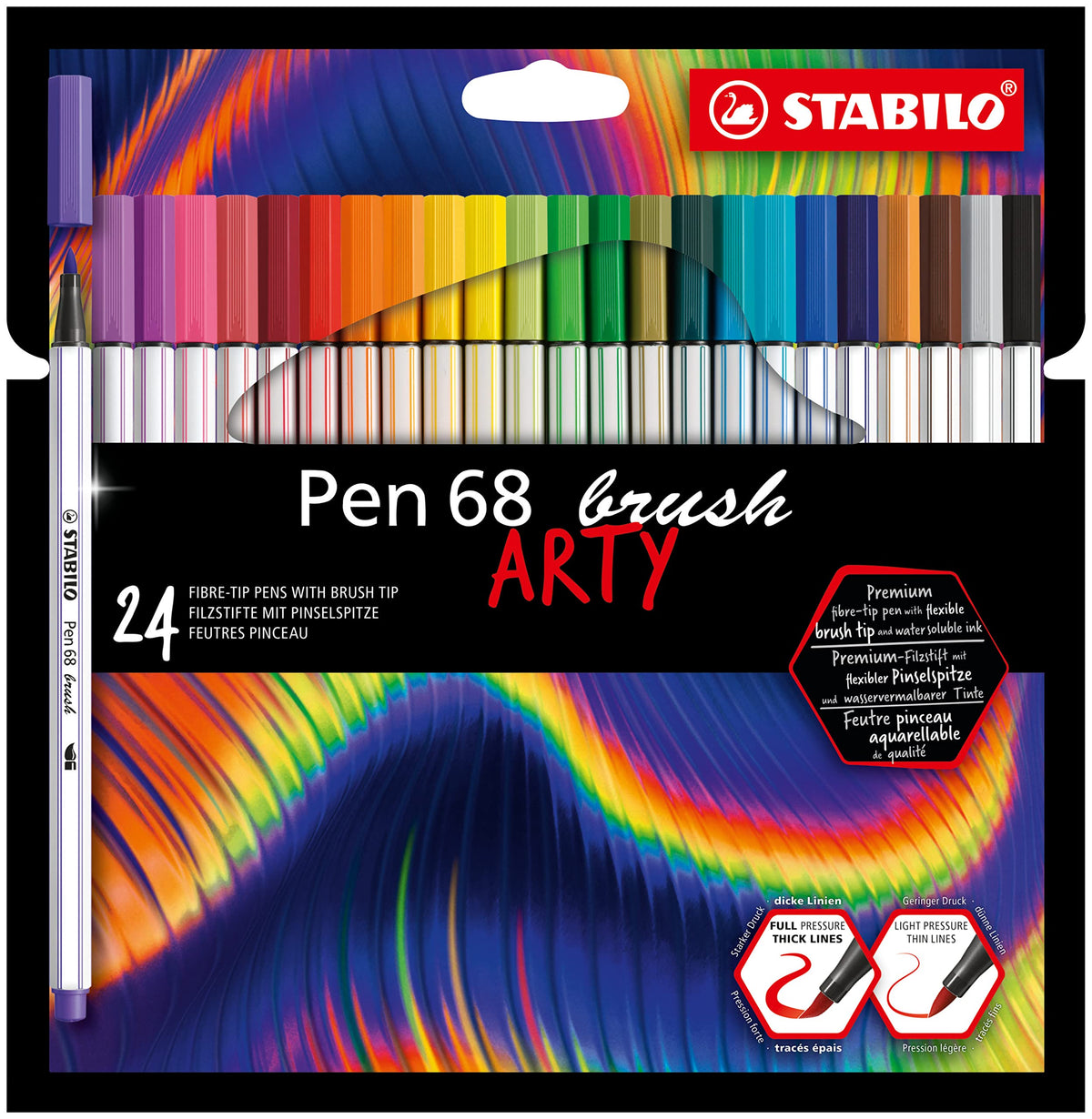 STABILO Premium Fiber-Tip Pen with Brush Tip Pen 68 brush ARTY - Pack of 24 - Assorted Colors