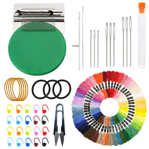 Allazone Darning Mini Loom Machine 21 Hooks Small Weaving Loom Machine with 50 Color Darning Threads for DIY Artful Patterns, Repair Clothes, Craft DIY