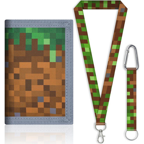 JONYEE Kids Wallet for Boys and Girls 4-16 with Lanyard and Key Chain Holder, Trifold Camo and Cute Wallets for Kids,with Coin and Card Pockets, Novelty Birthday Gifts for Childrens, 24001 Block