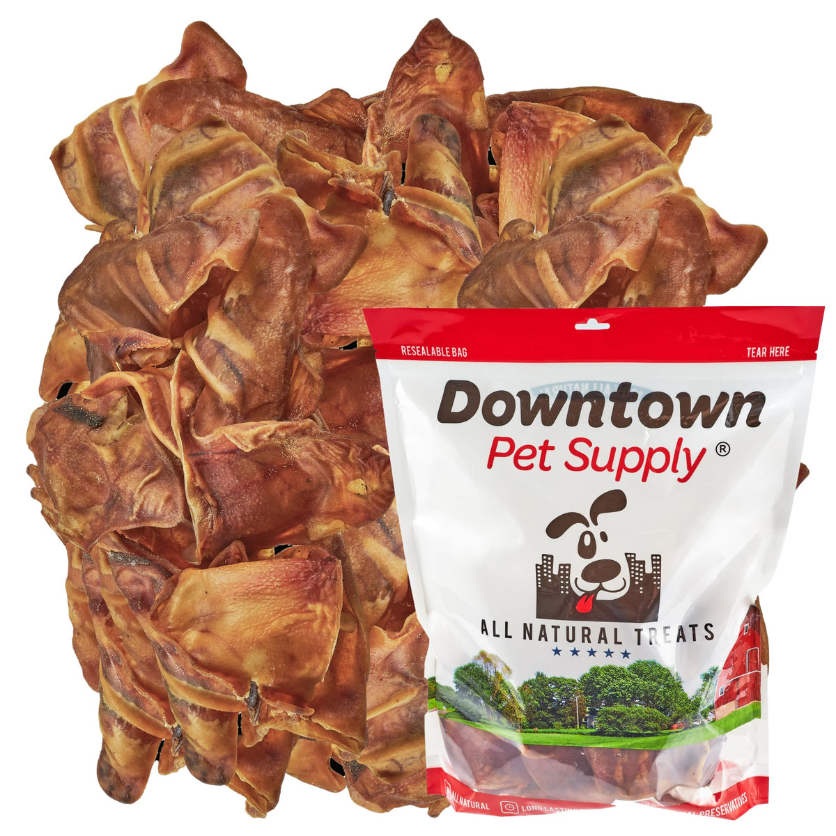 Downtown Pet Supply - Jumbo Pig Ears - Dog Dental Treats & Rawhide-Free Dog Chews - Healthy Coat & Skin Care, Cholesterol & Heart Health Dog Treats - Protein, Vitamins & Minerals - 10 Pack