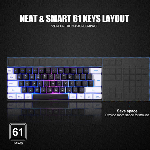 Dpofirs 60 Percent Keyboard, 61 Keys Ergonomic Keyboard, LED Backlight Gaming Keyboard,Mechanical Feeling Wired Gaming Keyboard for Office Business (Black)