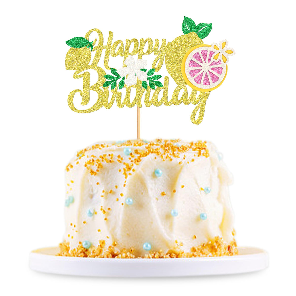 Cyodoos 1 Pc Lemon Happy Birthday Cake Topper Assembled Summer Fruit Theme Lemonade Party Cake Pick Decorations for Lemon Theme Baby Shower Kids Boys Girls Birthday Party Supplies