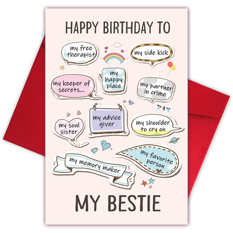 Happy Birthday Bestie Gift Card for Her, Funny Birthday Card for Women Sister, Friendship Birthday Card for Best Friend, Happy Birthday To My Bestie