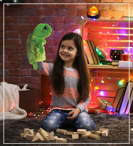 DolliBu Sea Turtle Hand Puppet - Super Soft Plush Stuffed Animal Hand Puppets for Kids, Cute Educational Turtle Hand Puppets for Adults, Teaching Story Telling Puppet Show Theater Games - 10 Inches