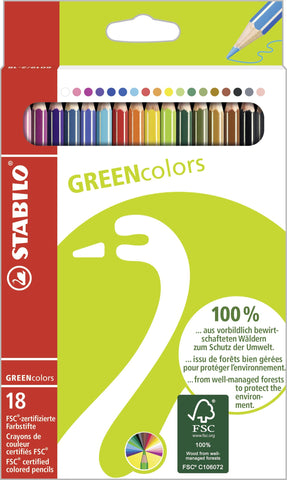 Eco-Friendly Colouring Pencil - STABILO GREENcolors - Pack of 18 - Assorted colours